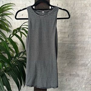 Lululemon Heathered Dark Grey Black White Stripe “All Tied Up” Cotton Tank Top S